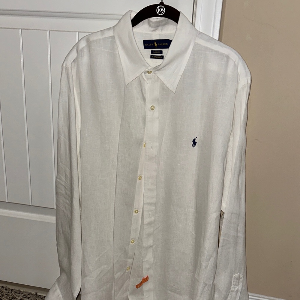 Ralph Lauren Men's Cream Button Down Shirt linen